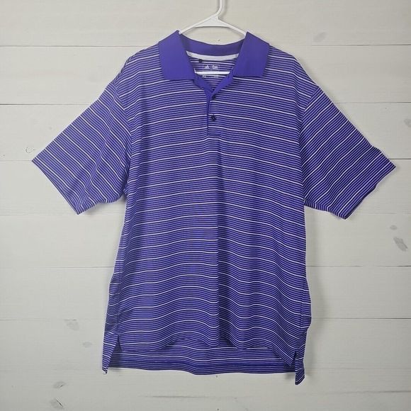 Adidas Golf Mens XL Polo Purple Striped Short‎ Sleeve Tennis - Picture 1 of 4